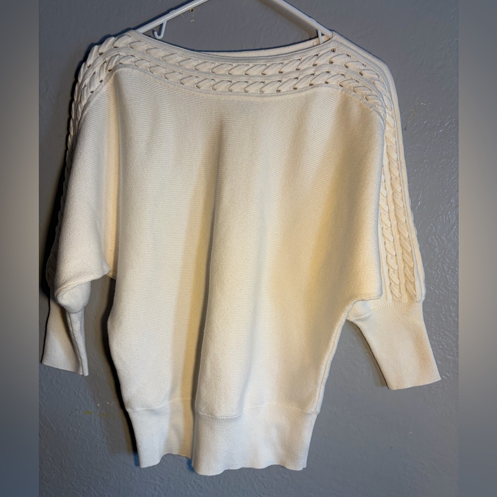 White House Black Market Ivory Cable Knit Sweater Dolman‎ sleeves SZ S